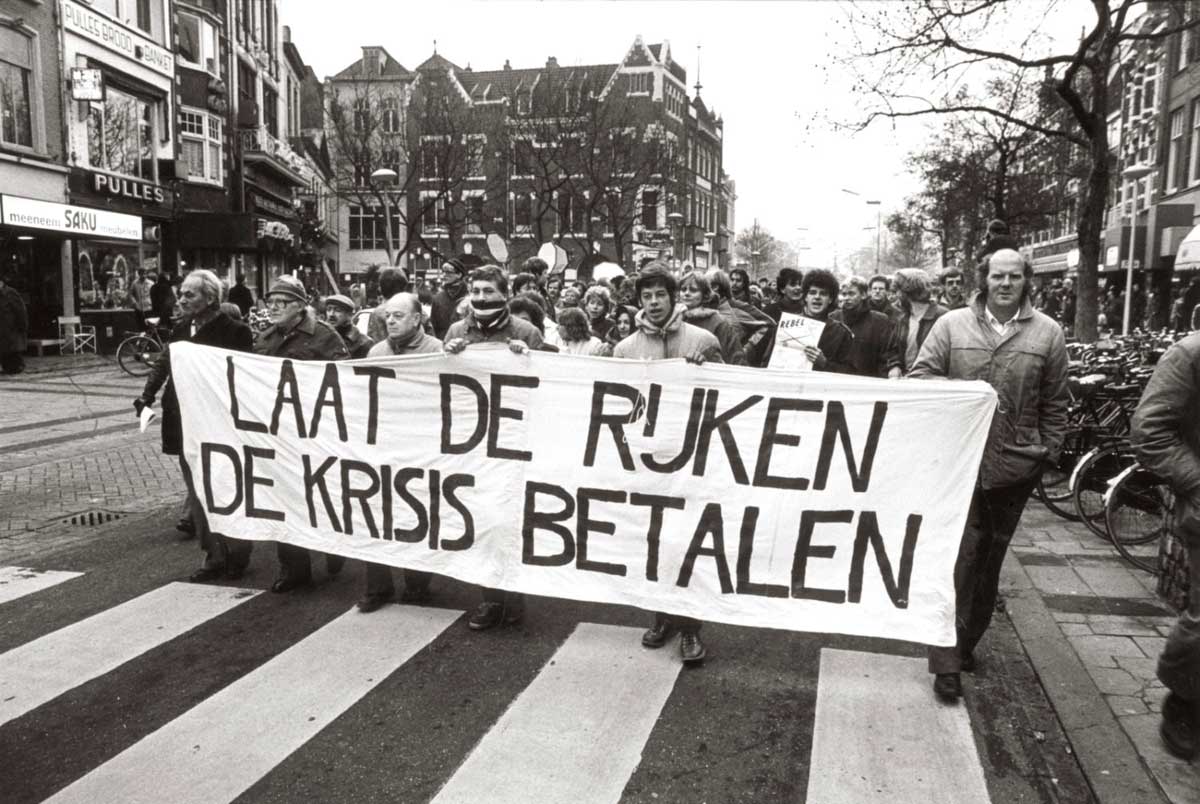 Demonstratie tegen bezuinigingen, begin jaren tachtig